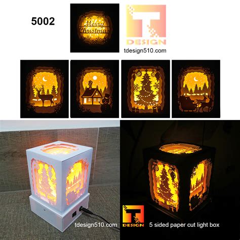 Over 150+ papercut lightbox templates and easy instructions. 5002. Christmas - 5 sided Paper cut light box template ...