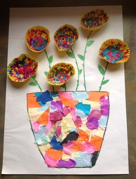 Fold the square diagonally in half to make a triangle. Tissue paper vase & painted cupcake case flower - easy ...