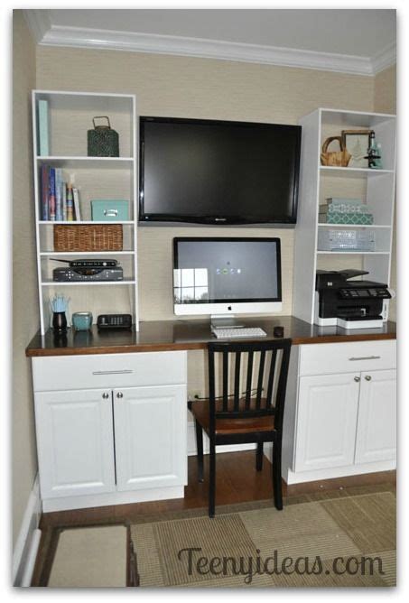 A great storage space for your office supplies, documents, papers etc. diy office built ins using stock kitchen cabinets and ...