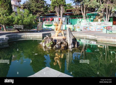 Alushta Crimea September 21 2017 View Of Fountain Boy With Fish On