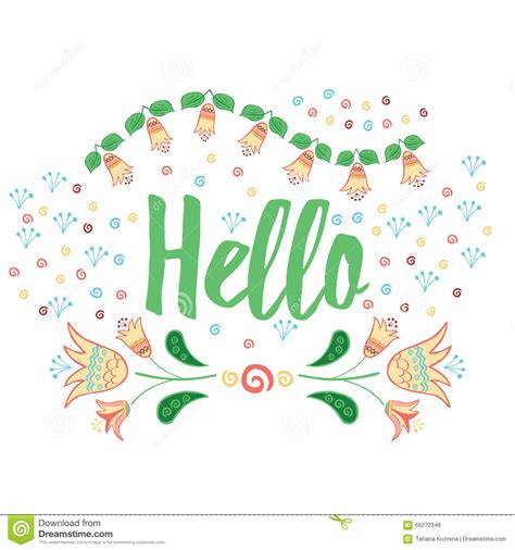 Hand Lettering Banner Hello On Sunny Hand Drawn Doodle Floral