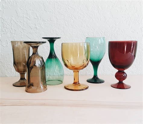 Vintage Colored Wine Glasses Mid Century Modern Bohemian Etsy Colored Wine Glasses Mason