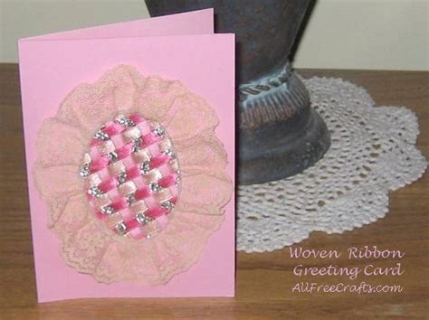 A nice writing utensil, cardstock or heavy construction paper, a piece of ribbon, a pair of scissors, a glue stick, a small ruler. Homemade Woven Ribbon Greeting Card