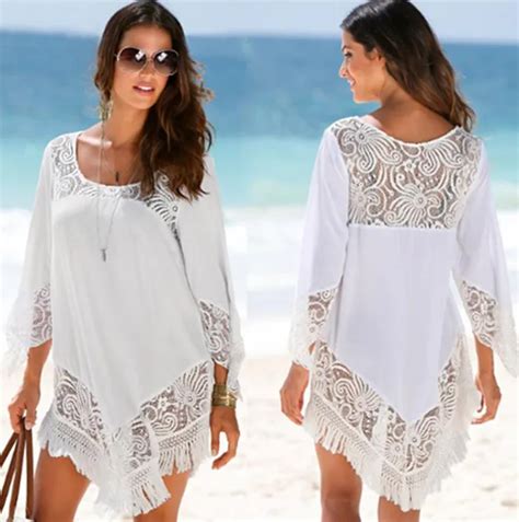 2018 Summer Sexy White Lace Cover Ups Beachwear Lace Patckwork Bikini Pareo Beach Cover Ups