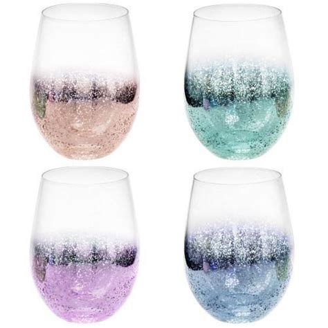 Multi Colored Glass Tumblers Stardust Galaxy Pattern Set Of 4 Myt