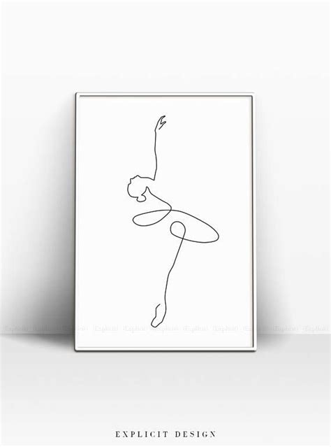 Abstract Ballerina Printable One Line Body Print Black White Artwork