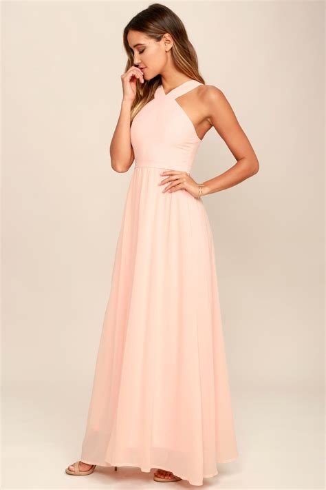 Beautiful Peach Dress Maxi Dress Halter Dress Blush Pink Maxi Dress
