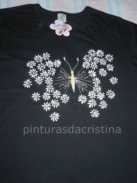 Pinturas Da Cristina Pintura Camiseta Borboleta Em Margaridas