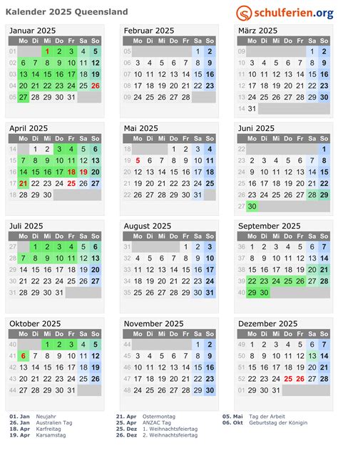 2025 Calendar Queensland