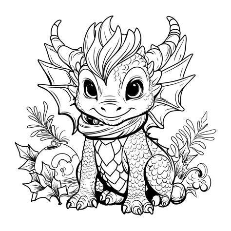 Dragon Coloring Book Coloring Page Simple Line Illustration Of Little