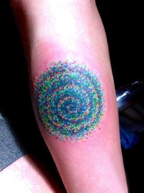 Watercolor Circular Dot Matrix Tattoo On Forearm Tattoos Spiral