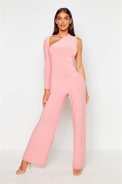One Shoulder Jumpsuit Long Sleeve Jumpsuit Pink Jumpsuit Playsuit