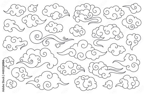Traditional Chinese Clouds Asian Oriental Style Cloud Japanese Sky Doodle Elements China
