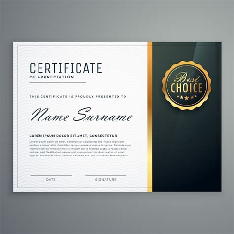 Premium Black Certificate Vector Design Template Premium Vector