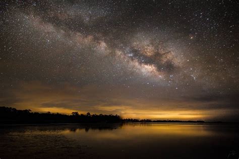 Wallpaper Night Galaxy Space Reflection Sky Stars Milky Way