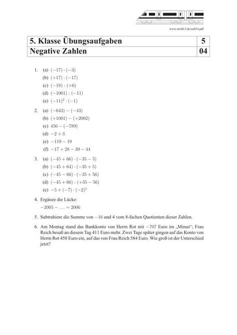 Lineare gleichungen einfach erklärt aufgaben mit lösungen zusammenfassung als pdf jetzt kostenlos dieses thema lernen! Negative Zahlen Übungen und Aufgaben mit Lösungen ...
