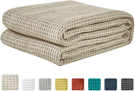 King Blanket Waffle Weave 108 X 90 Beige Soft 100 Cotton Bedding Thermal Blankets And Throws