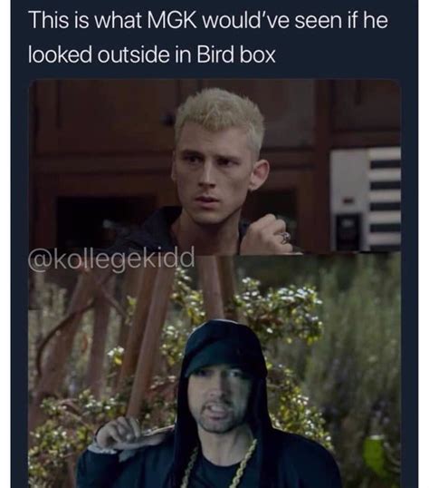 MGK vs Eminem: Birdbox | Eminem funny, Eminem memes, Eminem