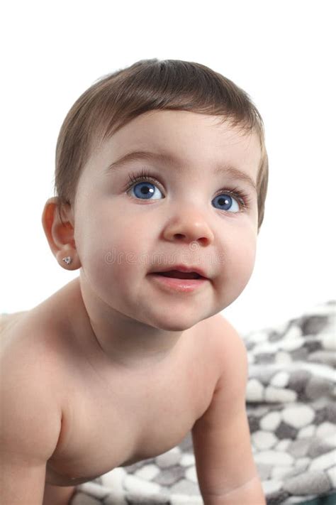 Ocho Meses De Bebé Con Ojos Azules Grandes Foto De Archivo Imagen De