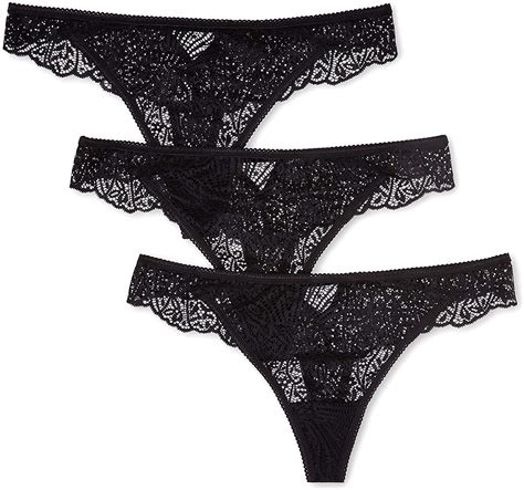 Brand Iris And Lilly Womens Lace Thong Panty 3 Pack Black Size 4va2