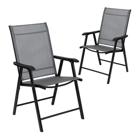 Giantex set of 2 patio folding chairs, sling chairs, indoor outdoor lawn chairs, camping garden pool beach yard lounge chairs w/armrest, patio dining chairs, metal frame no assembly, black. Shop Offex Modern Outdoor Portable Folding Patio Sling ...