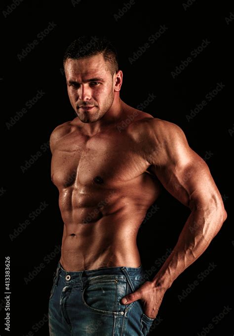 Naked Guy In Denim Jeans Nude Male Torso Sexy Muscular Man Topless