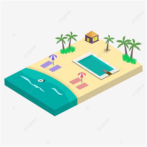 2 5d building vector hd images 2 5d sandy beach vector png element with swimming pool and
