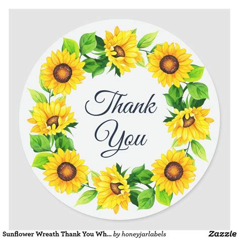 Sunflower Wreath Thank You White Classic Round Sticker In