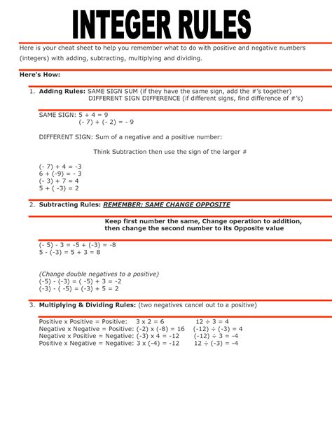 Pin By Brittany Munoz On Cheat Sheets Integer Rules Math Integers