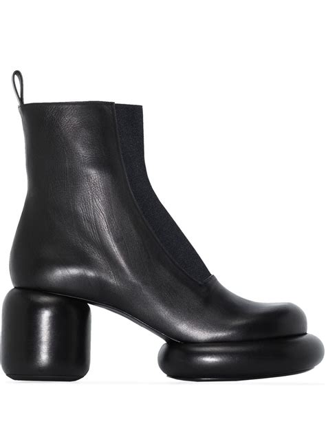 Jil Sander Leather Ankle Boots With Rounded Heel In Black Modesens