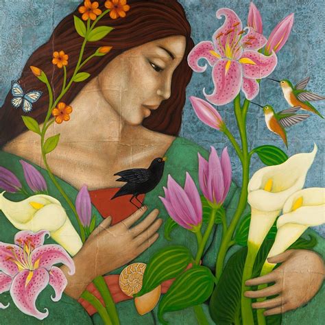 Mother Earth Flower Goddess Hummingbird Art Print By