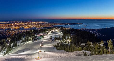 Grouse Mountain With A View Of Vancouver At Dusk Photograph By Pierre