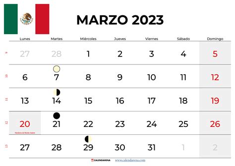 Descargar Calendario Marzo 2023 México Para Imprimir