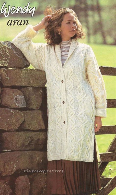 ladies aran long line coat jacket pdf aran knitting pattern