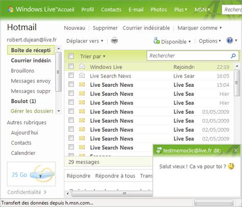 Sign in to access your outlook, hotmail or live email account. Utiliser MSN Messenger dans Windows Live Hotmail
