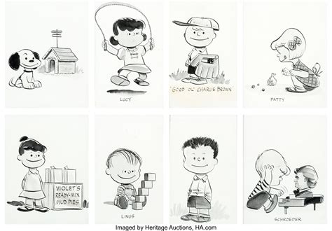 Original Peanuts Artwork By Charles Schultz Eight Character Portraits