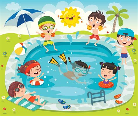 Funny Children Swimming At Pool 2388486 Vector Art At Vecteezy