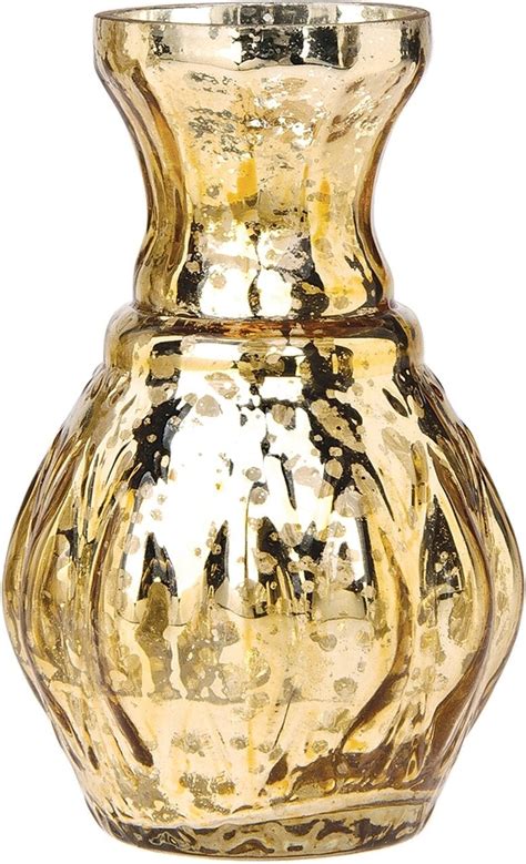 Vintage Mercury Glass Vase 4 Bernadette Mini Ribbed Design Gold Decorative Flower Vase