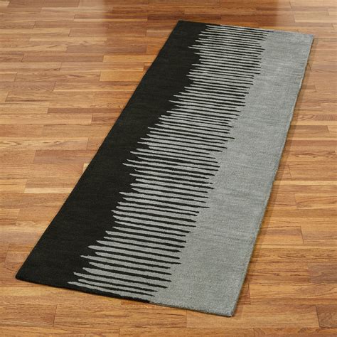Blurred Lines Black And Dark Gray Contemporary Abstract Rug Runner