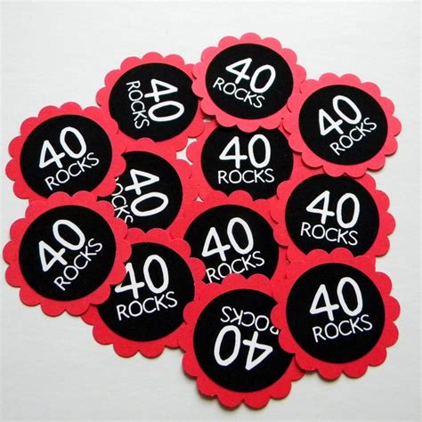 40th Birthday Favor Tags 40 Rocks Set Of 12 Red And Black Etsy