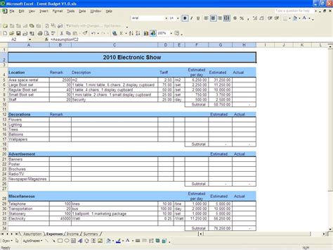 Event Budget Excel Templates