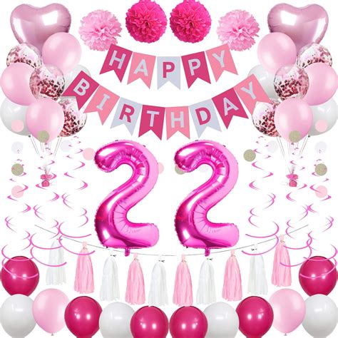Sweet 22nd Birthday Decorations For Women Pink And White 22 Happy