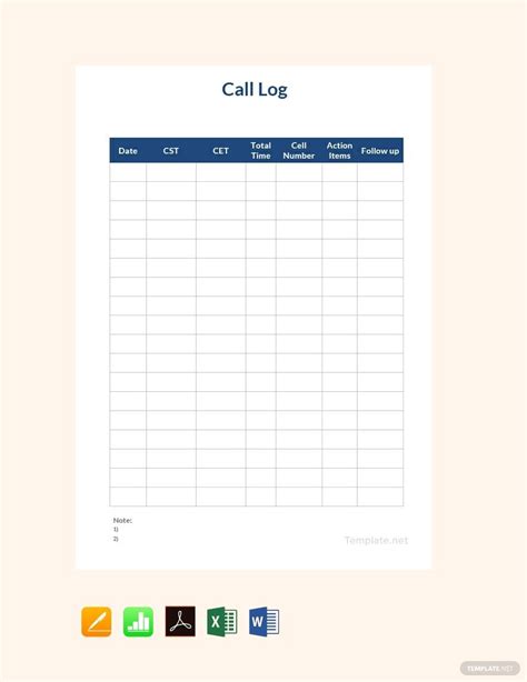 Call Log Template In Word Free Download