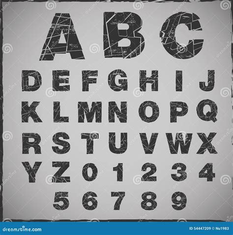Broken Alphabet Typeface Futuristic Letters And Numbers Vector