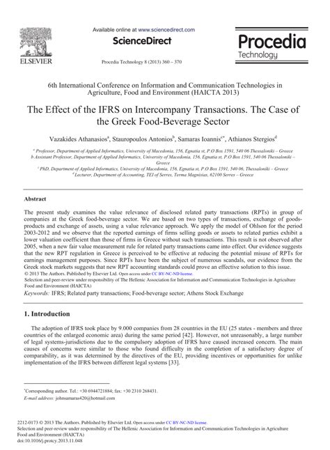 235 pages · 2014 · 914 kb · 8,073 downloads· english. (PDF) The Effect of the IFRS on Intercompany Transactions. The Case of the Greek Food-Beverage ...