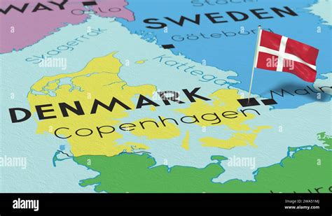 Denmark Copenhagen National Flag Pinned On Political Map 3d
