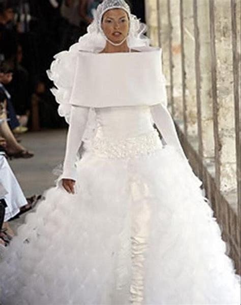 Pin On The Most Outrageous Inappropriate Ugliest Wedding Gowns That