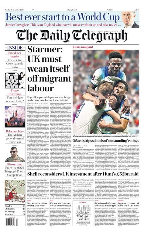 Daily Telegraph Front Page 22nd Of November 2022 Tomorrow S Papers Today