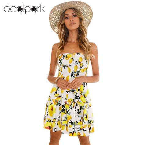 Buy Sexy Mini Swing Dress Women Strapless Floral Lemon