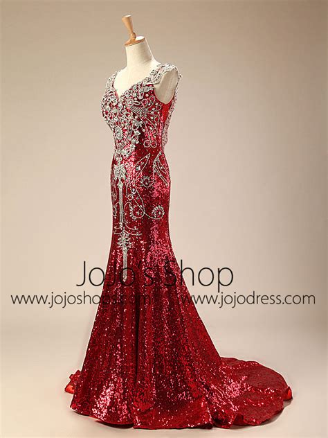 Sparkly Red Mermaid Evening Dress With Crystals Jojo Shop